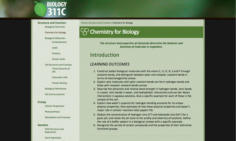 Screenshot of Bio311C Website